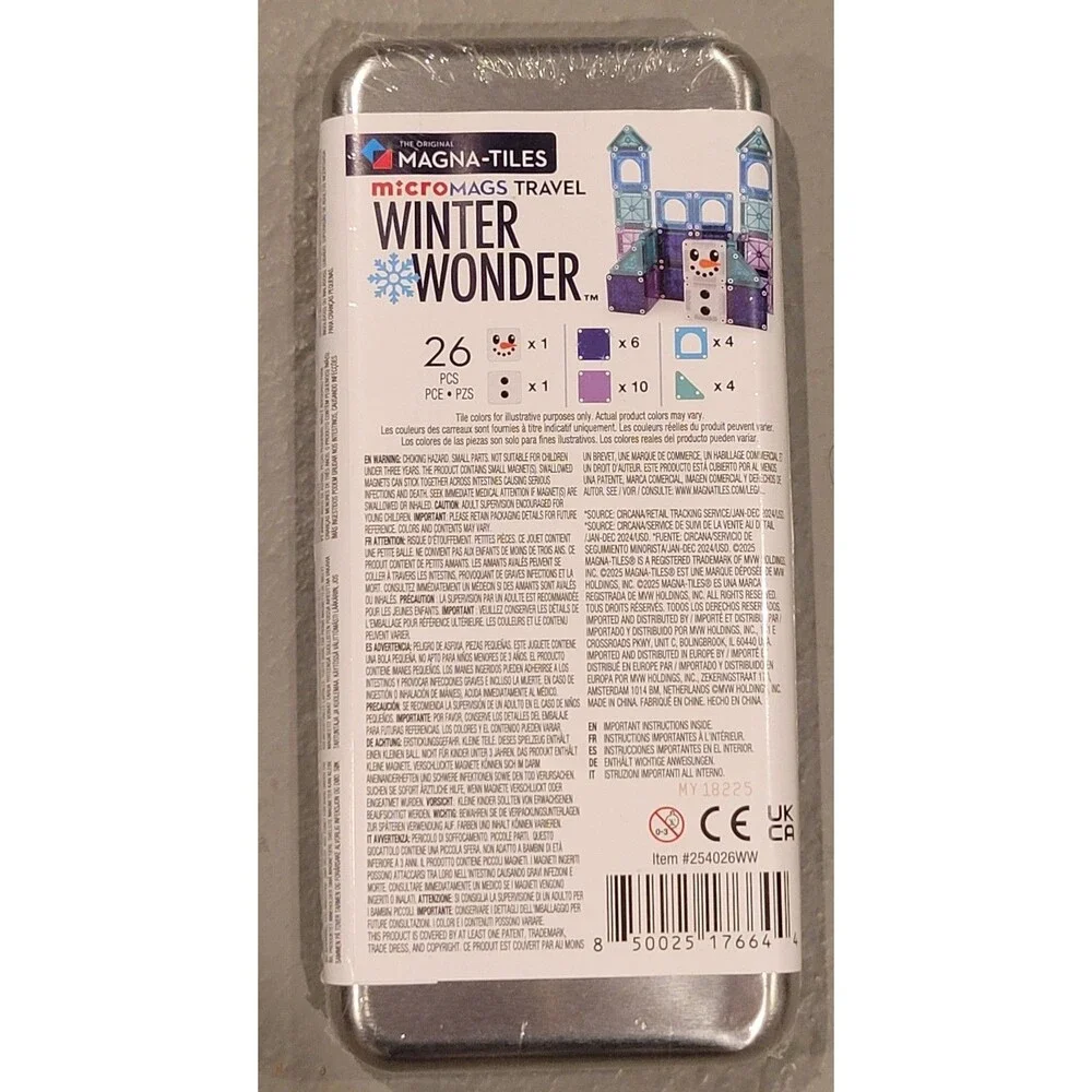 Magna-Tiles MicroMags Travel Winter Wonder 26-Piece Magnetic Set Tin